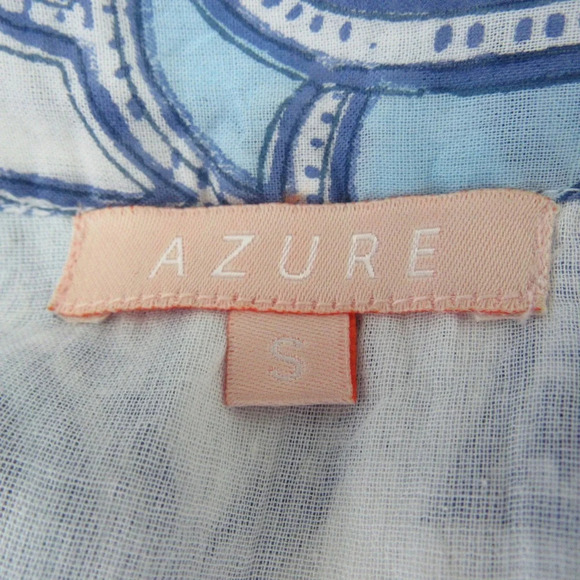 Azure Indigo Blue White Dress Small Blockprint Short Sleeves Tassel Sides Boho - Picture 11 of 11